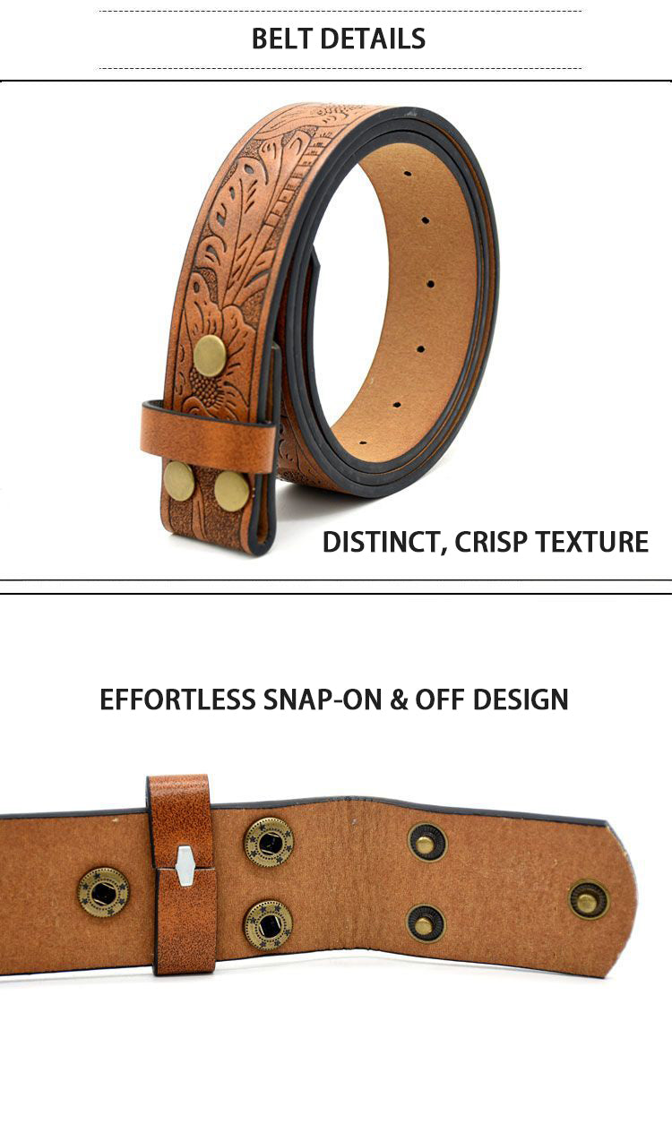 Edgy Men's Skull Buckle Belt - Embossed Pattern, Smooth Buckle, Unique Engraved Design