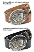 Trendy Men's Poker Buckle Belt - Embossed Pattern, Smooth Buckle, Unique Engraved Design