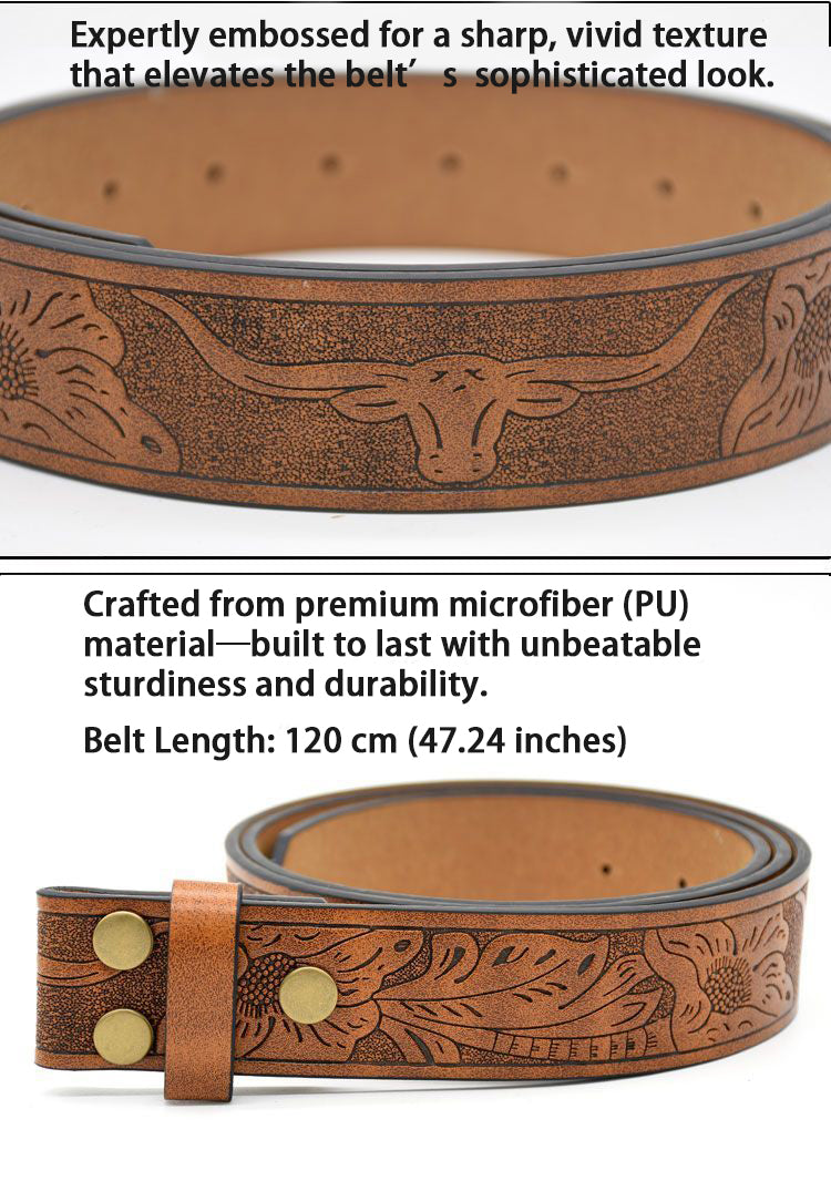 Trendy Men's Success Symbol Horse Buckle Belt - Embossed Pattern, Smooth Buckle, Unique Engraved Design