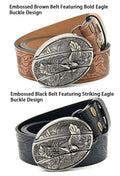 Men's Eagle Buckle Belt - Embossed Pattern, Smooth Buckle, Trendy Engraved Design