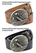 Edgy Men's Scorpion Buckle Belt - Embossed Pattern, Smooth Buckle, Unique Engraved Design