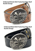Edgy Men's Skull Buckle Belt - Embossed Pattern, Smooth Buckle, Unique Engraved Design